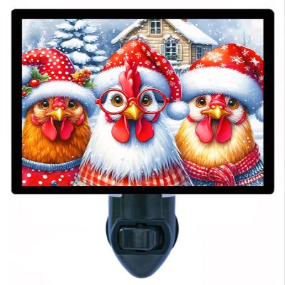 Christmas Chickens Night Light Humerous Chicken Design, Fully Enclosed, Rotating Plug, Glass Front, 4 Watt Bulb