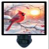 LED Night Light, Winters Radiance Winter Cardinal Design, Fully Enclosed, Rotating Plug, Glass Front view 1