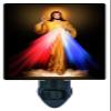 LED Night Light, Divine Mercy Religious Jesus Christ Design, Fully Enclosed, Rotating Plug, Glass Front view 1
