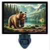 Brown Bear at Lakeside Night Light Wildlife Design, Fully Enclosed, Rotating Plug, Glass Front, 4 Watt Bulb view 1
