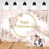 9x6ft Boho Happy Anniversary Backdrop Bohemia Pampas Grass Floral Engagement Banner Cheers to Wedding Anniversary Bridal Shower Party Decorations Blush Pink Floral Photography Background view 1