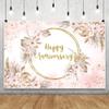 9x6ft Boho Happy Anniversary Backdrop Bohemia Pampas Grass Floral Engagement Banner Cheers to Wedding Anniversary Bridal Shower Party Decorations Blush Pink Floral Photography Background view 4