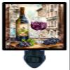 LED Night Light, Wine and Grapes Kitchen and Wine Design, Fully Enclosed, Rotating Plug, Glass Front view 1