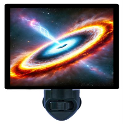 LED Night Light, Quasar Space Design, Fully Enclosed, Rotating Plug, Glass Front