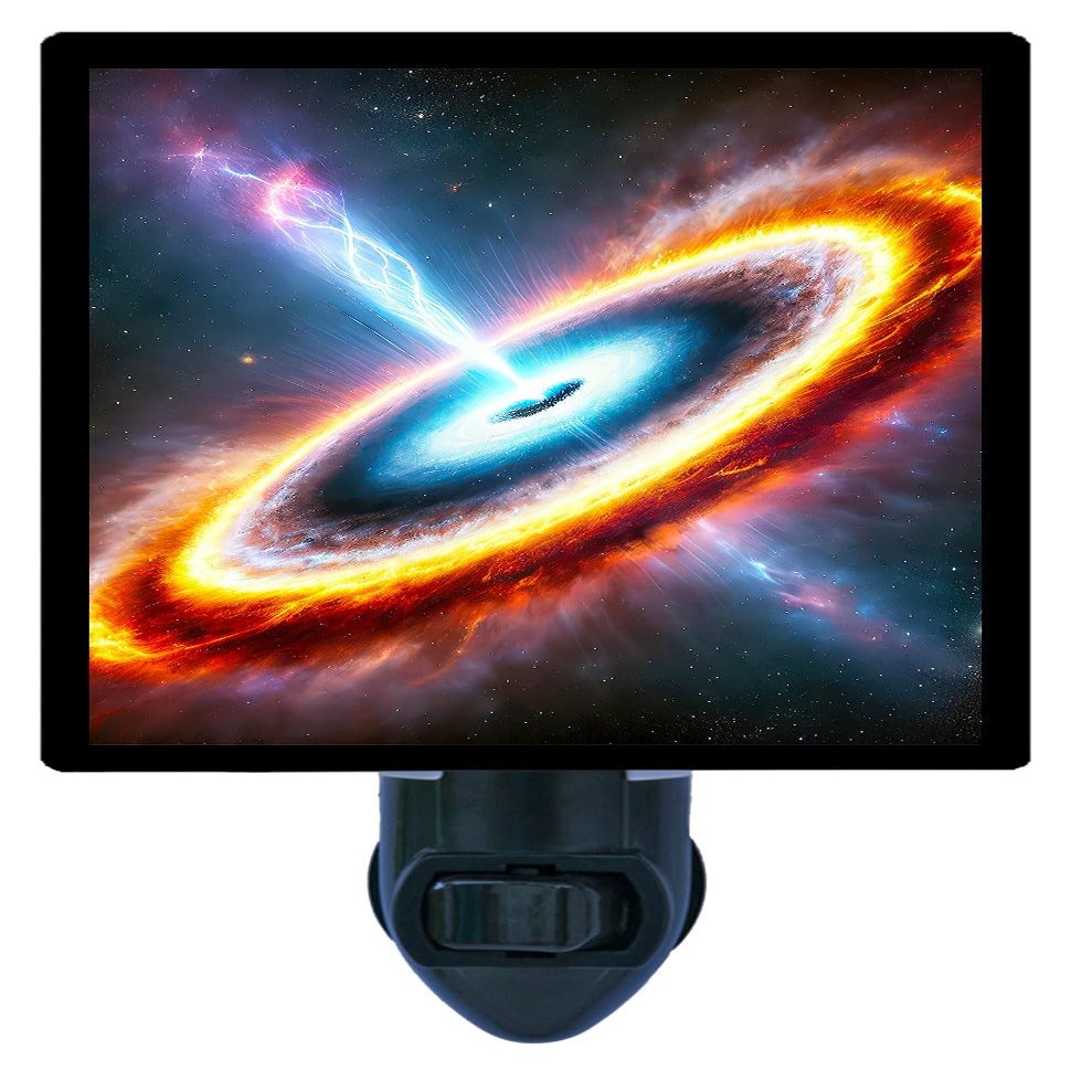 LED Night Light, Quasar Space Design, Fully Enclosed, Rotating Plug, Glass Front