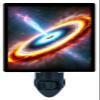 LED Night Light, Quasar Space Design, Fully Enclosed, Rotating Plug, Glass Front view 1