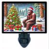 LED Night Light, Bigfoot December Sasquatch Christmas Design, Fully Enclosed, Rotating Plug, Glass Front view 1