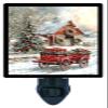 LED Night Light, Holiday Barn Country Christmas Design, Fully Enclosed, Rotating Plug, Glass Front view 1
