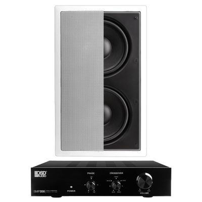 in-Wall Subwoofer and Amplifier Bundle - IWS88 Dual 8" in-Wall 350W Subwoofer with 200W Class D Subwoofer Amplifier for Surround Sound & Home Audio