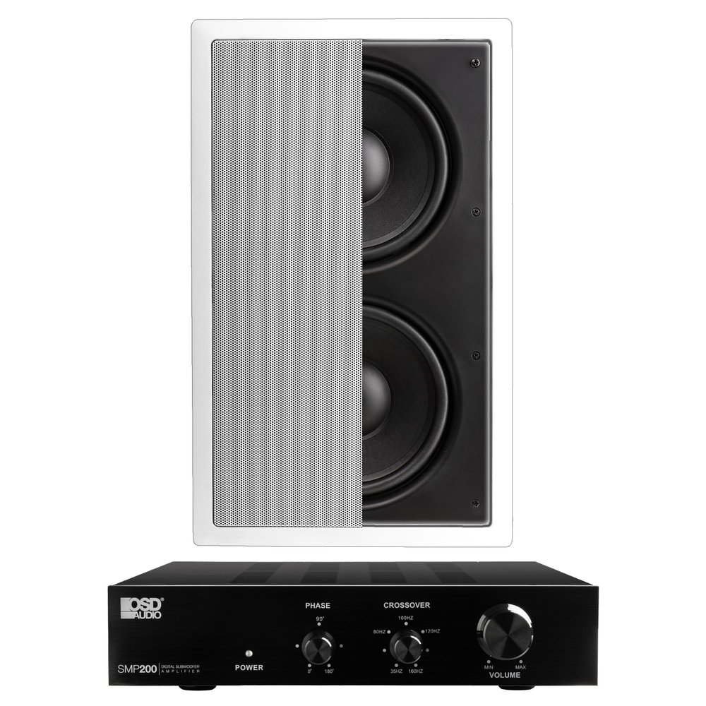 in-Wall Subwoofer and Amplifier Bundle - IWS88 Dual 8" in-Wall 350W Subwoofer with 200W Class D Subwoofer Amplifier for Surround Sound & Home Audio
