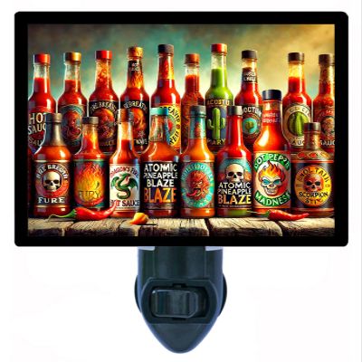 Hot Sauces Night Light Kitchen Design, Fully Enclosed, Rotating Plug, Glass Front, 4 Watt Bulb