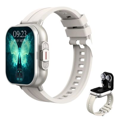 2-in-1 Fitness Tracker Smart Watch with 120+ Sport Modes,Sleep Monitor,Heart Rate Tracking,Pedometer,1.96" Large Screen Smartwatch for Men and Women (White, Silicone)