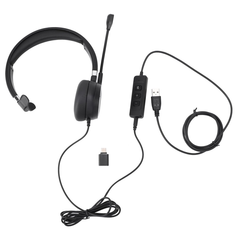 Pilipane Phone Headset USB Plug Monaural Business Headphone with Noise Reduction Microphone Lightweight Comfortable for Call Centers Customer Service Black ABS