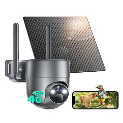 LIWAN 4G LTE Cellular Security Camera Outdoor Wireless, Security Camera No WiFi Need, Off Grid Cameras Solar Powered for Home Security with SIM Card, 2K Color Night Vision, 360 View, PIR Sensor, Gray