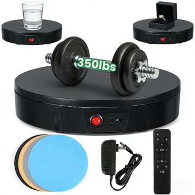Flyrivergo Photography Turntable 11.8inch/350lb High Load, Motorized with 10ft(3m) Remote, 360 Rotation for Video, 3D Scanning, Display (Black)