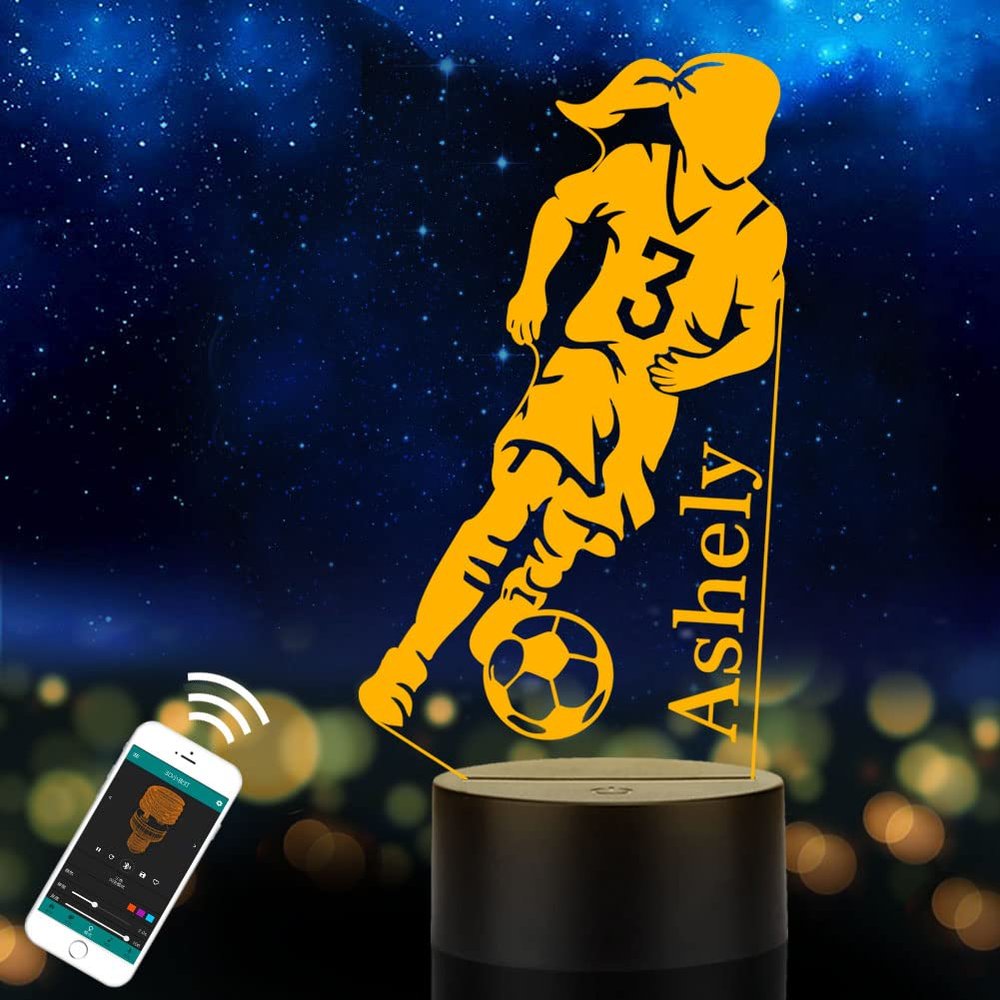CTMade Personalized Soccer Gifts for Girls, Custom Name Table Lamp for Kids, Children, Daughter or Granddaughter, LED Play Soccer Night Light Gifts for Birthday, Christmas, New Year