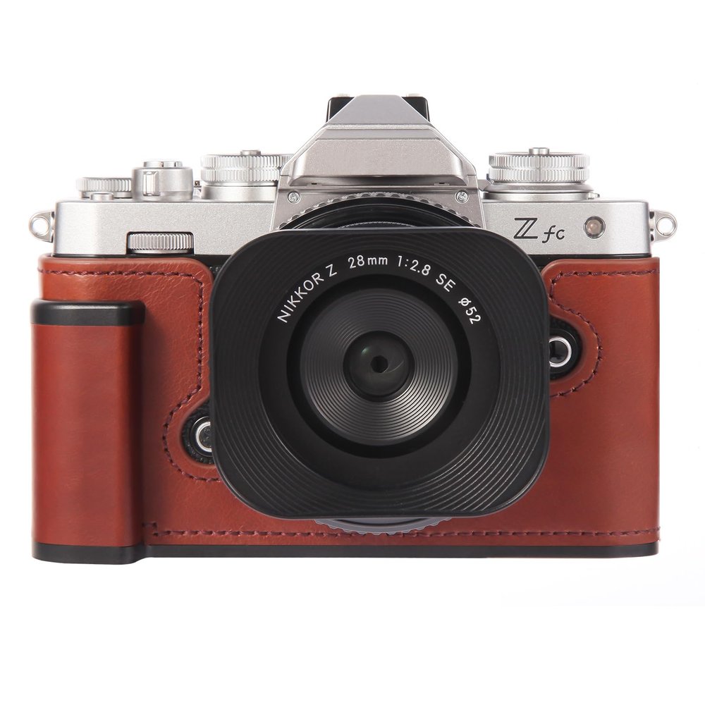 Agaterod Z fc Handgrip L-Bracket Grip for Nikon Z fc Camera, Featuring a Retro Leather-Style Side Handle. Comes with a 1/4"-20 D-Ring Screw and a Leather case. Lightweight and Comfortable