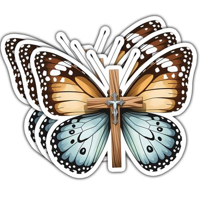 3 Pcs Christian Butterfly Cross Vinyl Sticker  Religious Faith Symbol Decal with Monarch Butterfly and Wooden Cross, Inspirational Jesus Bible Verse Car Laptop Water Bottle Aesthetic Gift 3in