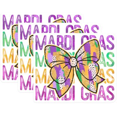 (3 Pack) Mardi Gras Bow Decals - Laptop Decals - Carnival Stickers- 3 Inches On Longest Side - Easy Peel & Apply - Made in USA - 3MCS5145
