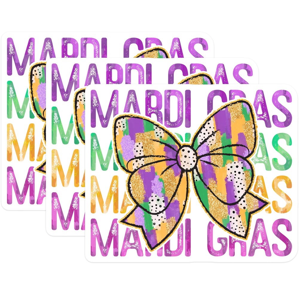 (3 Pack) Mardi Gras Bow Decals - Laptop Decals - Carnival Stickers- 3 Inches On Longest Side - Easy Peel & Apply - Made in USA - 3MCS5145