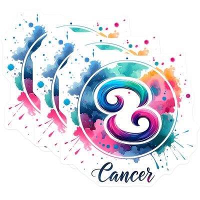 (3 Pack) Cancer Zodiac Decals - Watercolor Art Stickers - Astrology Sign Decals- 3 Inches On Longest Side - Easy Peel & Apply - Made in USA - 3MCS5796