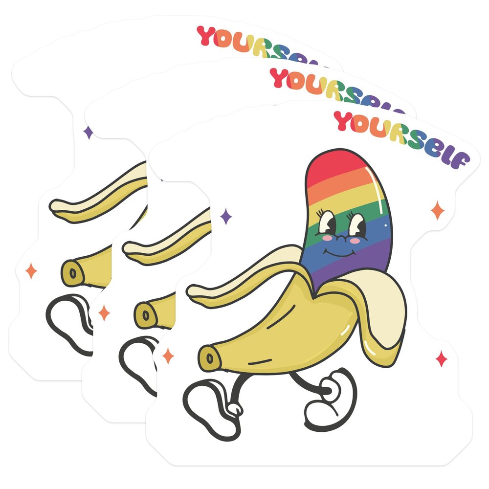 (3 Pack) Banana Rainbow Decals - Retro Fruit Pride Stickers - Laptop Decals- 3 Inches On Longest Side - Easy Peel & Apply - Made in USA - 3MCS5801
