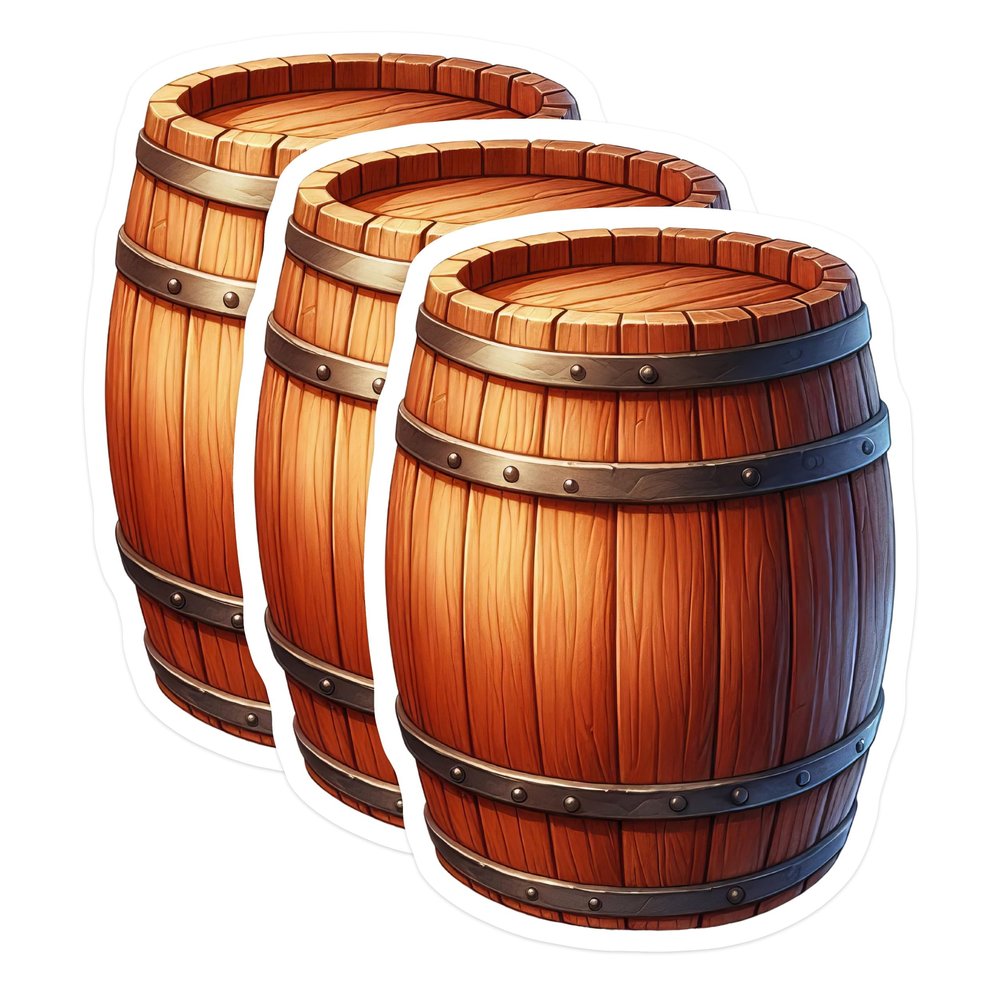 (3 Pack) Wooden Barrel Decals - Rustic Decor Stickers - Laptop Art- 3 Inches On Longest Side - Easy Peel & Apply - Made in USA - 3MCS5420