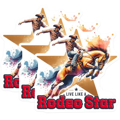 (3 Pack) Rodeo Star Decals - Cowboy Horse Riding - Laptop Decal- 3 Inches On Longest Side - Easy Peel & Apply - Made in USA - 3MCS5937