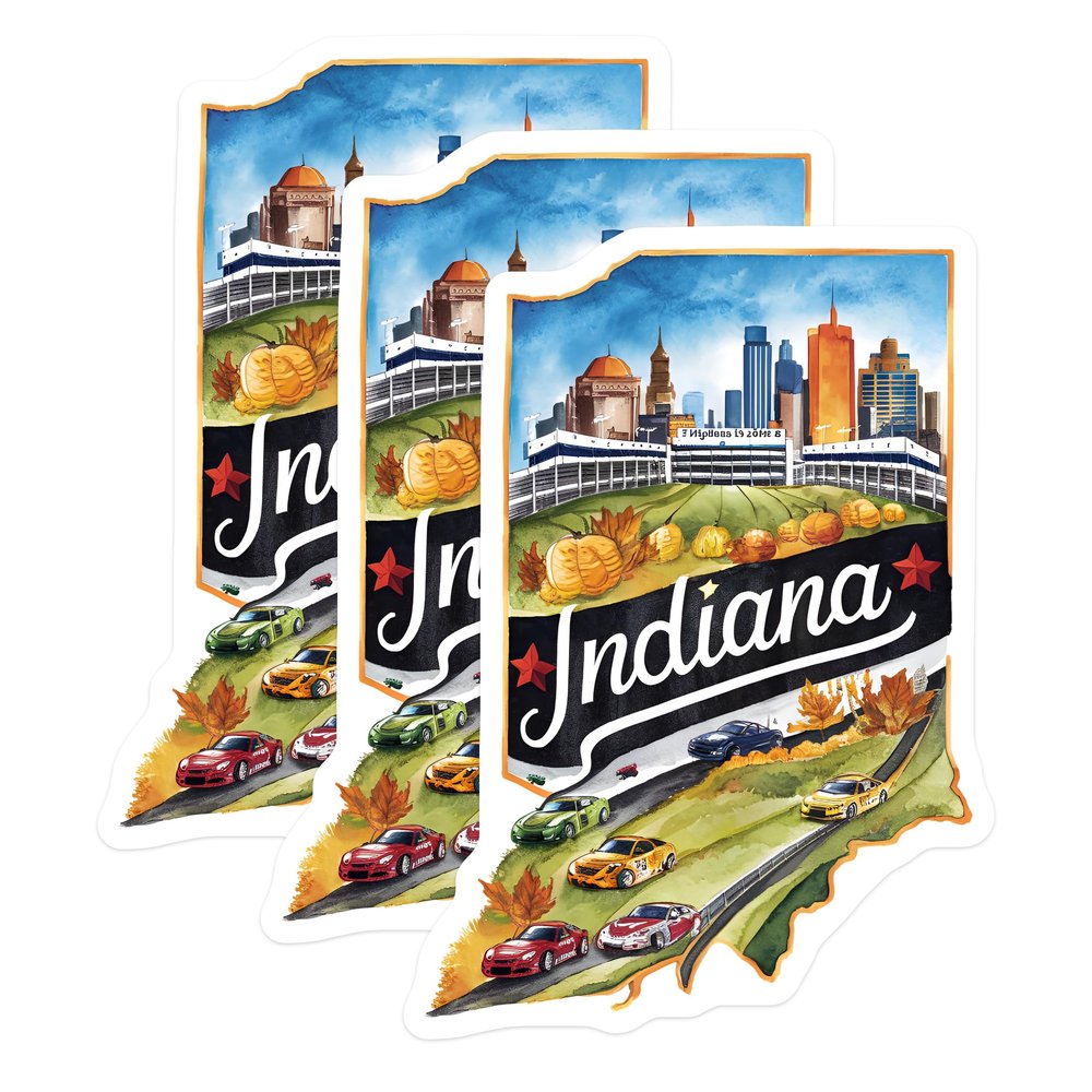(3 Pack) Indiana Racing Decals - State Pride - Motorsports Decals- 3 Inches On Longest Side - Easy Peel & Apply - Made in USA - 3MCS5035