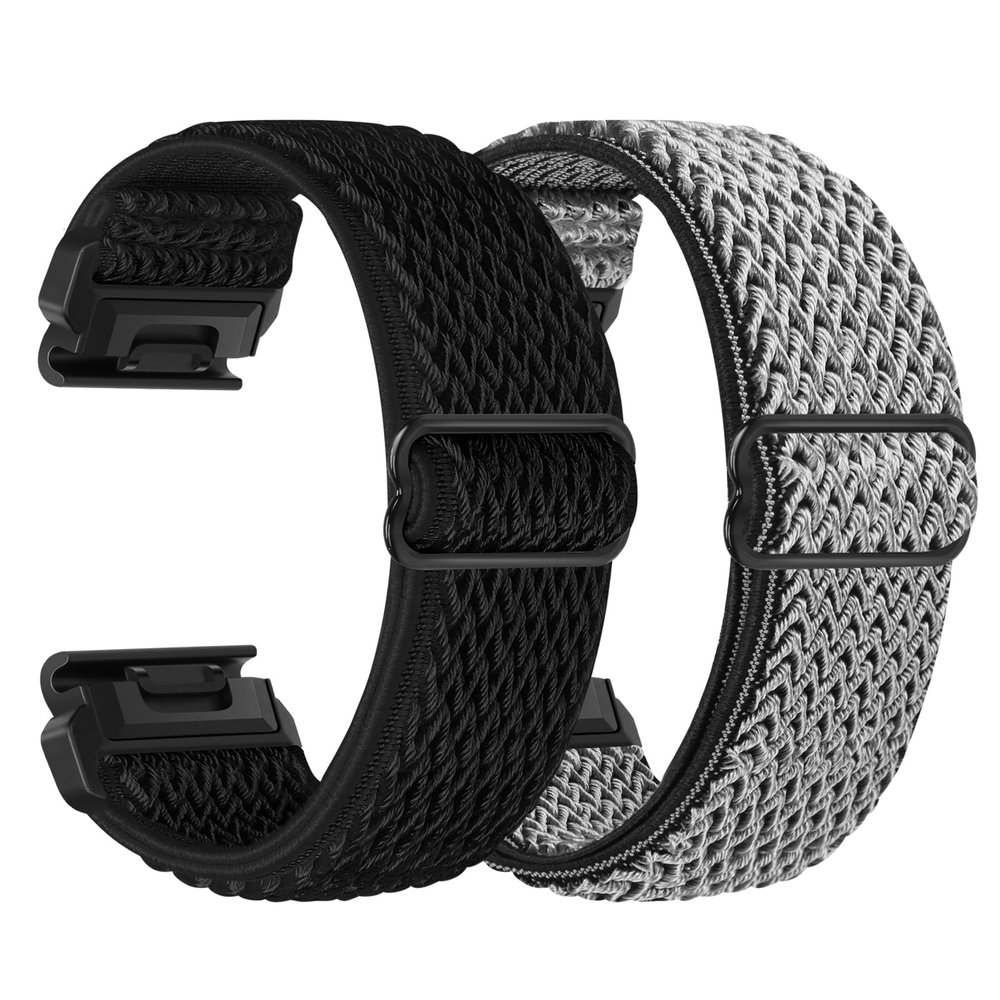 2 Pack Elastic 22mm Watch Quickfit Bands Compatible with Garmin Fenix E 47mm/Fenix 8 47mm/Fenix 7/7 Pro/Fenix 6/6 Pro/Fenix 5/5 Plus, Sport Nylon Replacement Strap