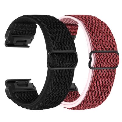 2 Pack Elastic 22mm Watch Quickfit Bands Compatible with Garmin Fenix E 47mm/Fenix 8 47mm/Fenix 7/7 Pro/Fenix 6/6 Pro/Fenix 5/5 Plus, Sport Nylon Replacement Strap