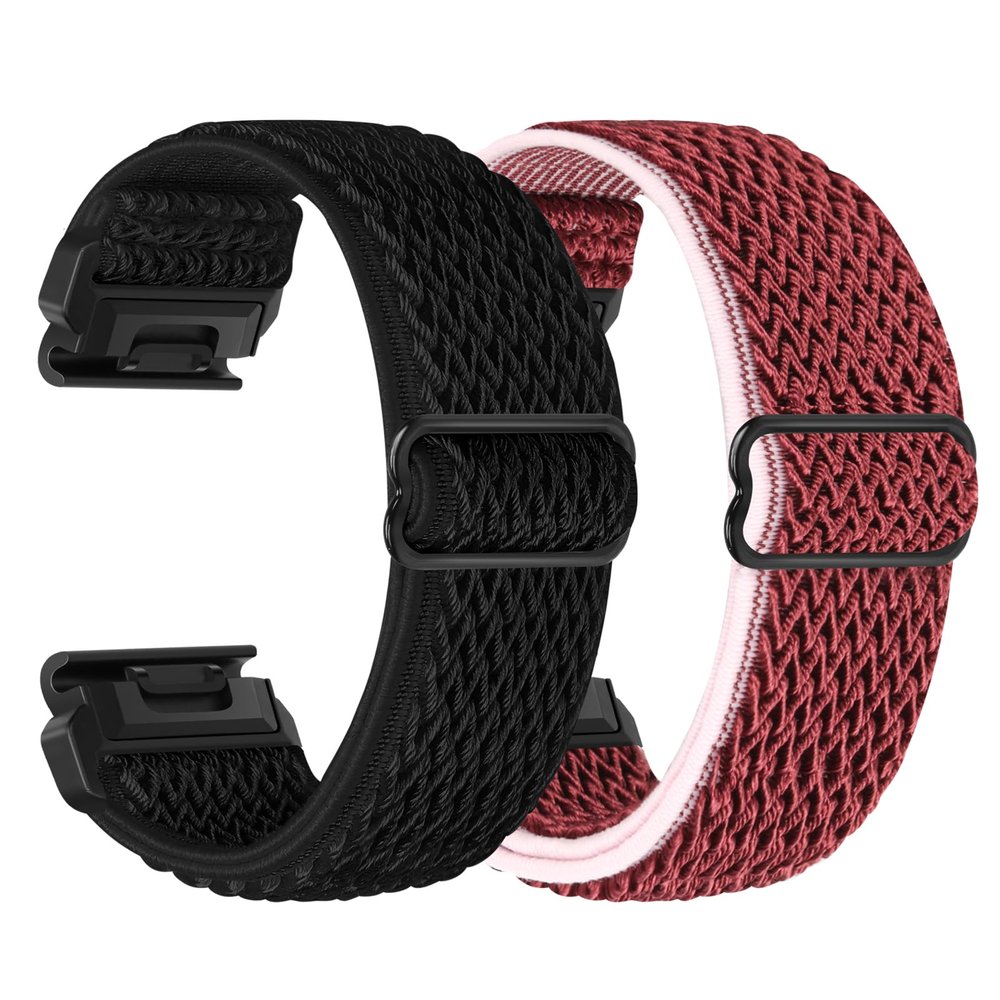 2 Pack Elastic 22mm Watch Quickfit Bands Compatible with Garmin Fenix E 47mm/Fenix 8 47mm/Fenix 7/7 Pro/Fenix 6/6 Pro/Fenix 5/5 Plus, Sport Nylon Replacement Strap