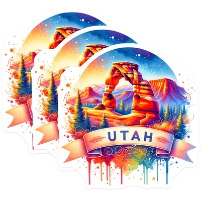(3 Pack) Utah Arch Decals - Travel Souvenir - Landscape Art Decals- 3 Inches On Longest Side - Easy Peel & Apply - Made in USA - 3MCS5695