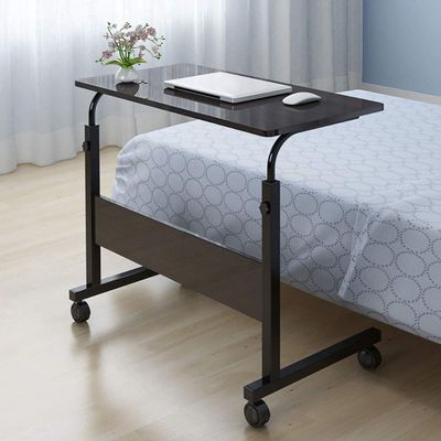 Ymiko Laptop Table Stand Portable Computer Desk with Wheels Height from 71.5 to 85cm for Home Office Study Work Durable Density Board Carbon Steel Bracket (Walnut Color)