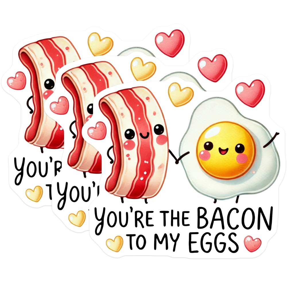 (3 Pack) Bacon and Eggs Decals - Foodie Quote Sticker - Cute Laptop Stickers - 3 Inches On Longest Side - Easy Peel & Apply - Made in USA - 3MCS2131