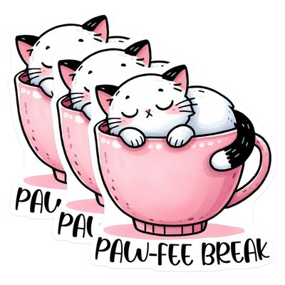 (3 Pack) Cat Laptop Decals - Cute Paw Fee Break Decal - Kitten in Cup Decals - 3 Inches On Longest Side - Easy Peel & Apply - Made in USA - 3MCS2078