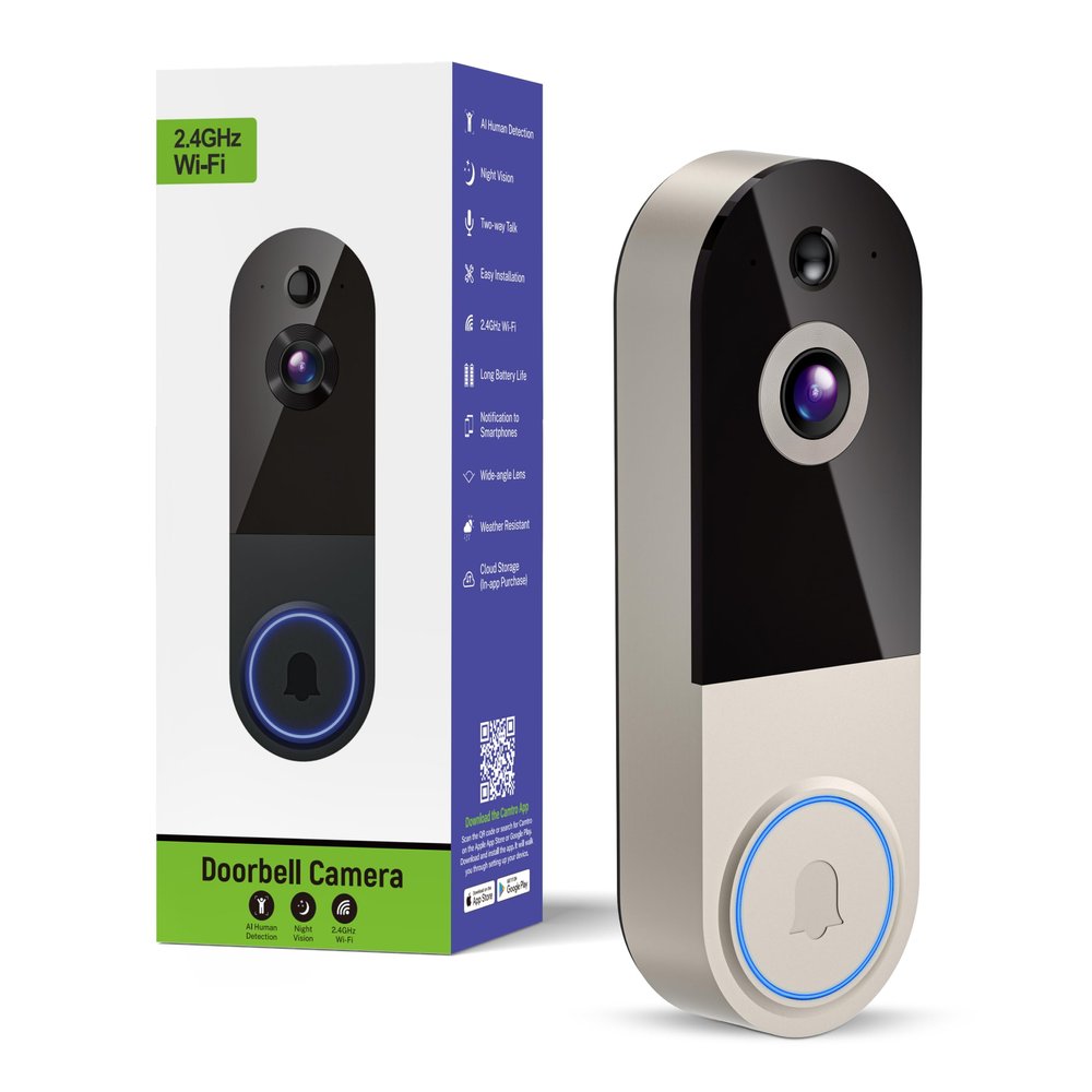 LensGlit 720p Wireless Video Doorbell Camera with AI Human Detection, 2-Way Audio, Night Vision, Cloud Storage, Real-Time Alerts, 2.4G Wi-Fi Only (Linen)