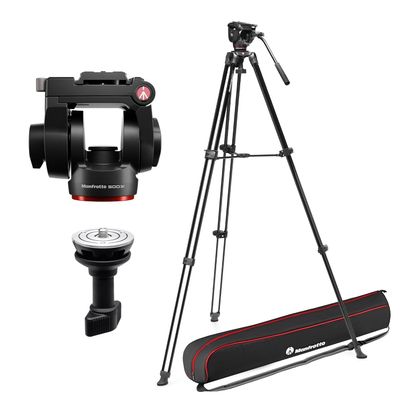 Manfrotto 500X Video Kit, Fluid Head and Aluminum Twin Leg Tripod, 5kg Payload, Flat Base, Mid-Level Spreader, Quick Release Plate, Vertical/Horizontal Shooting, for Mirrorless Cameras, Bag Included