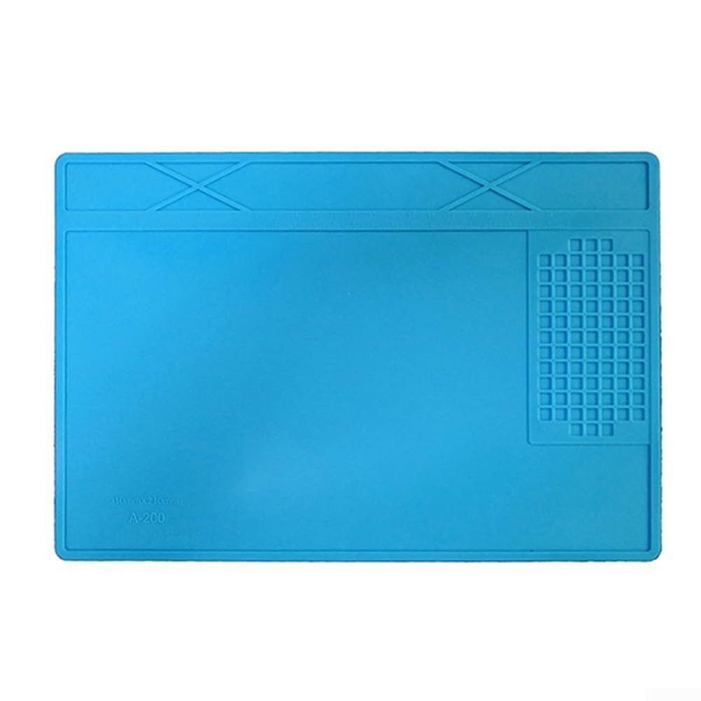 A-200 Soldering Mat Heat Resistant Silicone Work Pad Anti-Static Electronics Repair Station Kit for Phone Watch Computer DIY Projects 31x21cm Blue