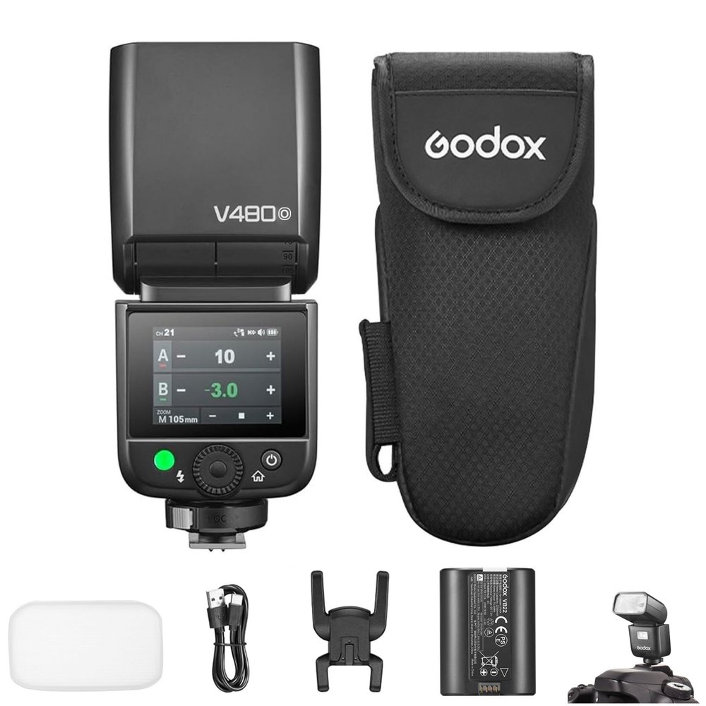 GODOX V480O V480-O TTL Camera Flash, GN50 Speedlite 650 Flash Number 1/8000s HSS 1.7s Recharge Time Built-in 5600K LED Adjustment Light with Diffuser Compatible with Panasonic and Olympus Cameras