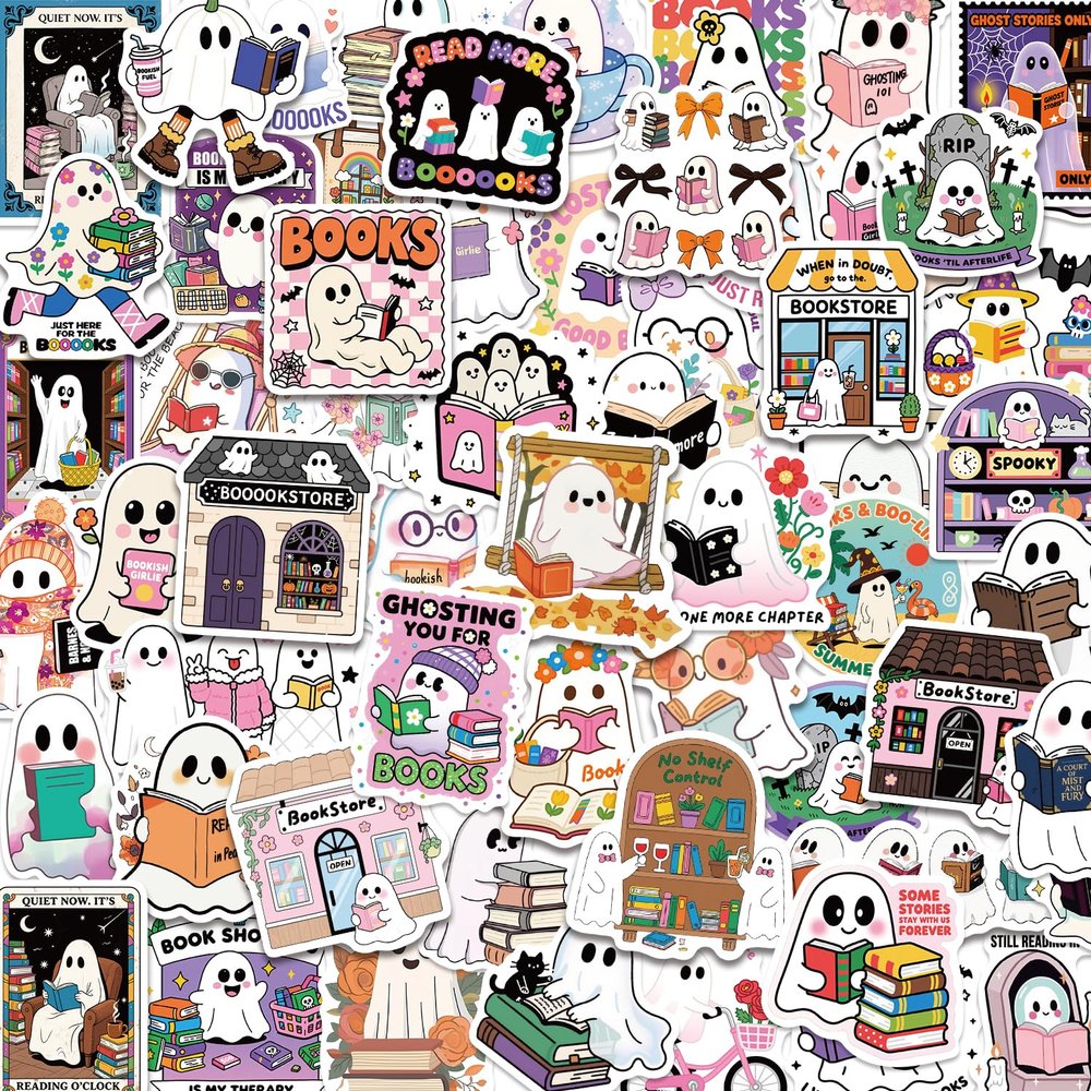 100PCS Book Stickers for Kindle Ghost Bookish Stickers Reading Book Lover Stickers for Kids Booktok Sticker Pack for Adult