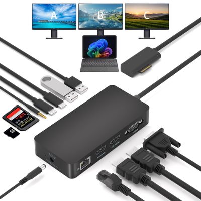 12 in 1 New Surface Docking Stationg, Triple Displays VGA + Dual 4k@30hz HDMI, Surface Dock for Surface Pro 11/10/9/8/X/7/6/5/4/3, Surface Laptop, Surface Laptop Go, Surface Go Dock, Surface Book Dock