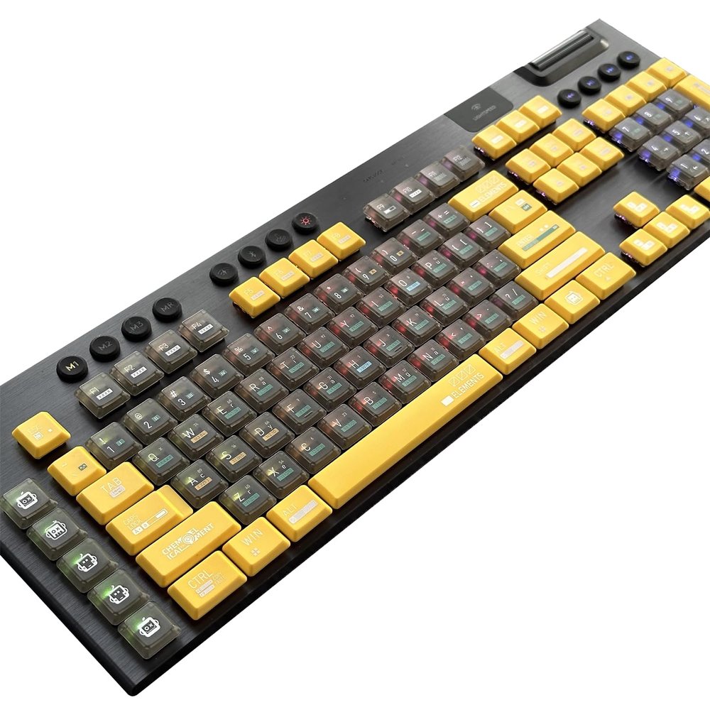 Custom Periodic Table of Elements Keycaps,PBT+PC Material Suitable for Logitech G915 G815 TKL Mechanical Keyboard,Only Keycaps (Yellow Transparent Black 109 Full Key)