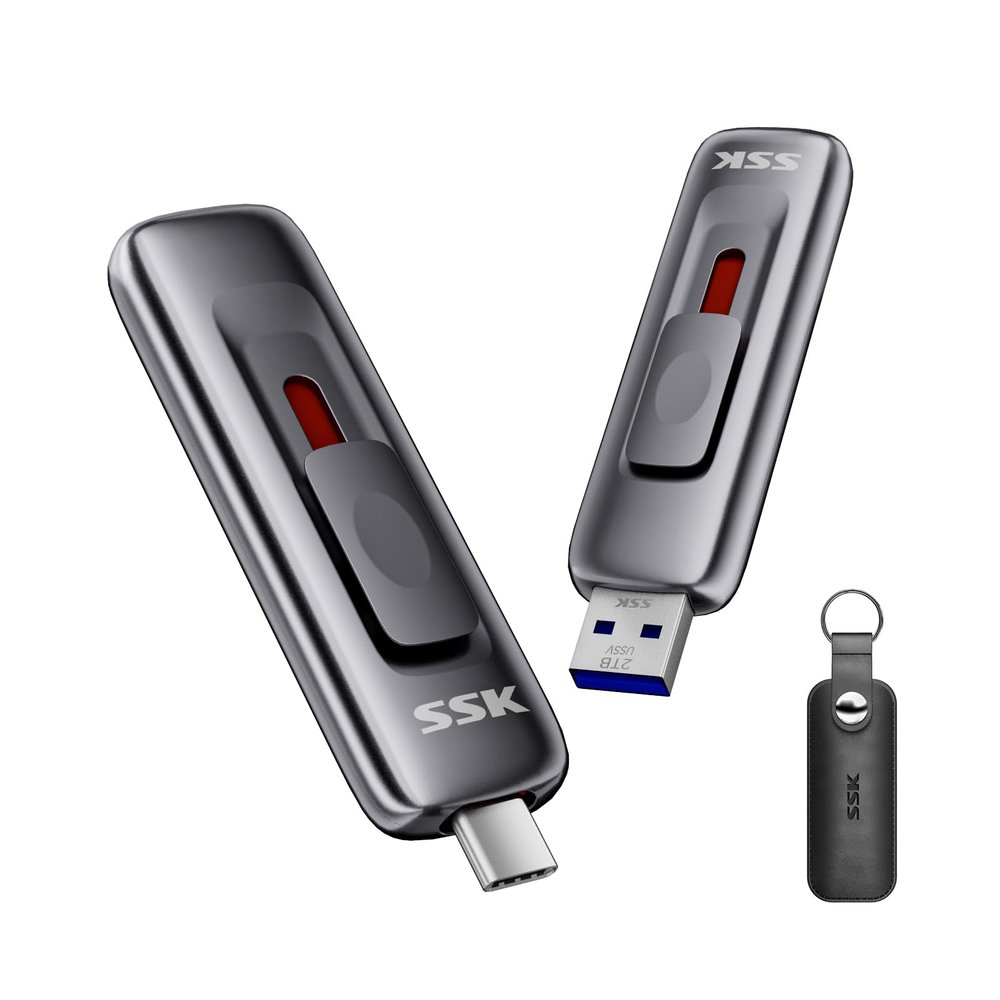 SSK SSD 2TB External Hard Drive,Fast Solid State Thumb-Drive up to 560 MB/s Read Speed Memory Stick with Sliding Dual USB 3.2 Gen 2 FlashDrive USB-C+A for iPhone 15/16/17/Android/Windows/Tablet/TV