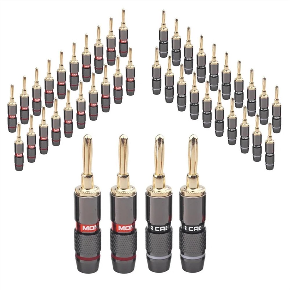 10pcs/5pairs Gold Plated Pure Copper Banana Plugs Speaker Adapter Screw Speaker Audio Connectors(10 Black)