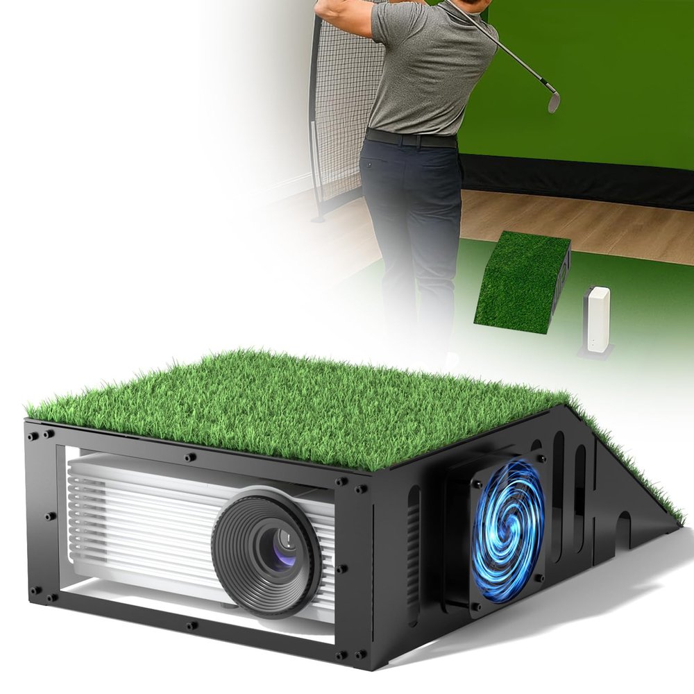 Golf Simulator Projector Cover Enclosure with Turf - Heavy Duty Floor Mounted Golf Sim Enclosure with Quiet Cooling Fan- Total Protection for Your Simulation Setup