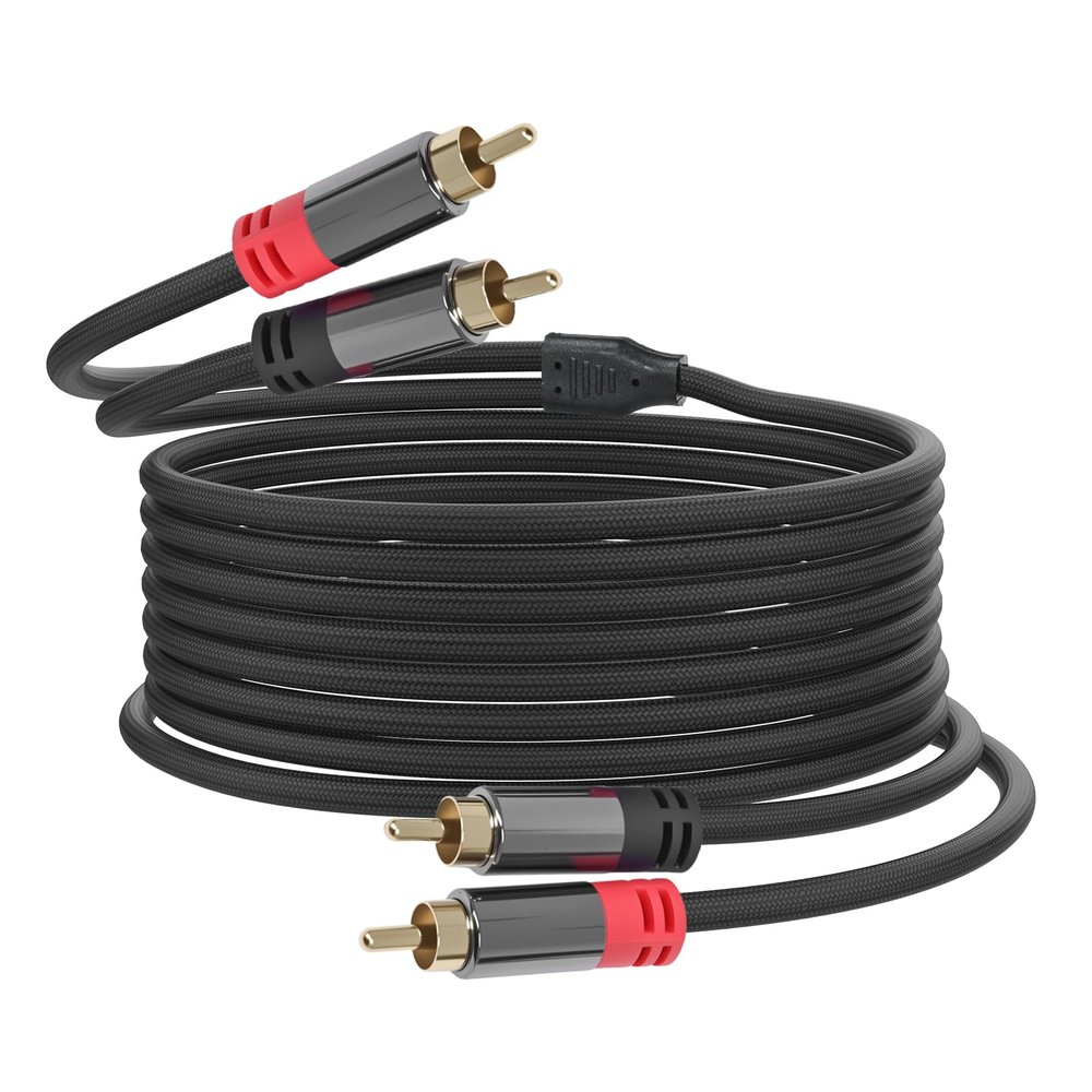 Cyberguys! RCA Audio Cable, 2RCA to 2 RCA Cables Car Audio Male to Male, Shielded Cables with Braided Jacket and Gold-Plated Connectors  for Home Theater, Car, Amplifier, Speaker, 15ft