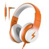 Candy Bila Kids Headphones, Wired Headphones for Kids Over Ear with Microphone, 85/94dB Volume Limiter Headphone for Girls Boys, Foldable Headphone for Learning & Entertainment, White and Orange view 1