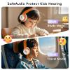 Candy Bila Kids Headphones, Wired Headphones for Kids Over Ear with Microphone, 85/94dB Volume Limiter Headphone for Girls Boys, Foldable Headphone for Learning & Entertainment, White and Orange view 2