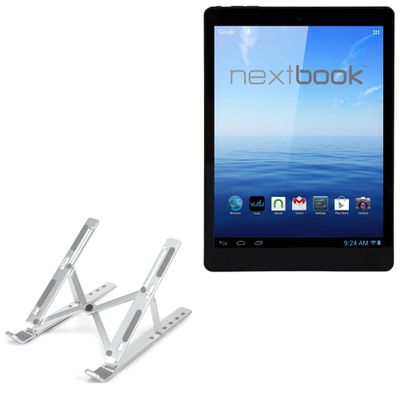 BoxWave Stand and Mount Compatible with E Fun Nextbook Ares 8 - Compact QuickSwitch Stand, Portable Multi Angle Viewing Foldable Riser - Metallic Silver